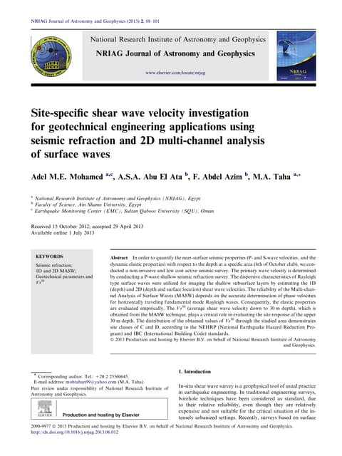 2D MASW ANALYSIS FOR GEOTECHNICAL ENGINEERING