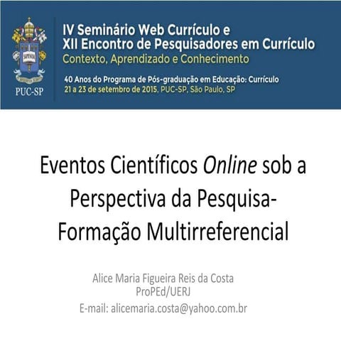 Eventos Científicos Online sob a Perspectiva da Pesquisa-Formação Multirrefer...