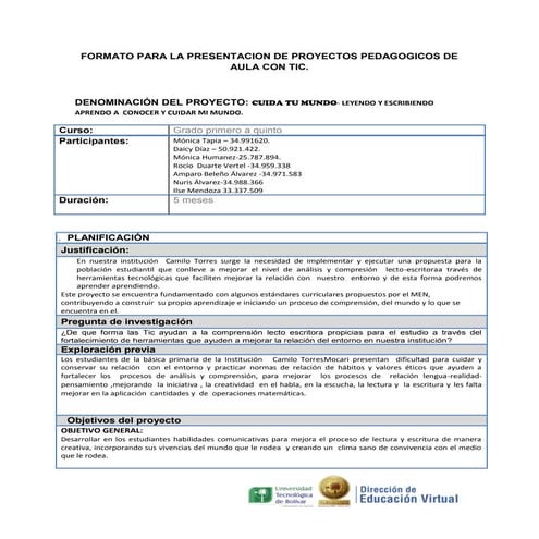 proyecto de aula leyendo y escribiendo cuido mi mundo