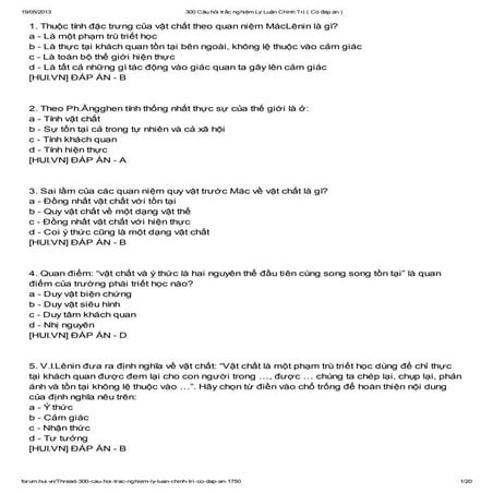 300 câu hỏi trắc nghiệm lý luận chính trị ( có đáp án )1 100