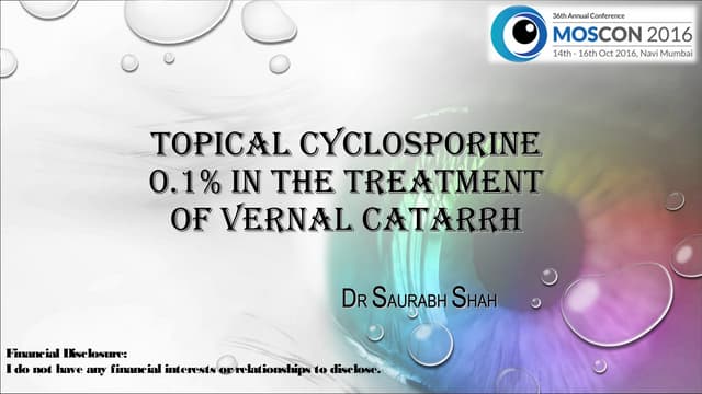 Topical Cyclosporine 0.1% In The Treatment Of Vernal Catarrh