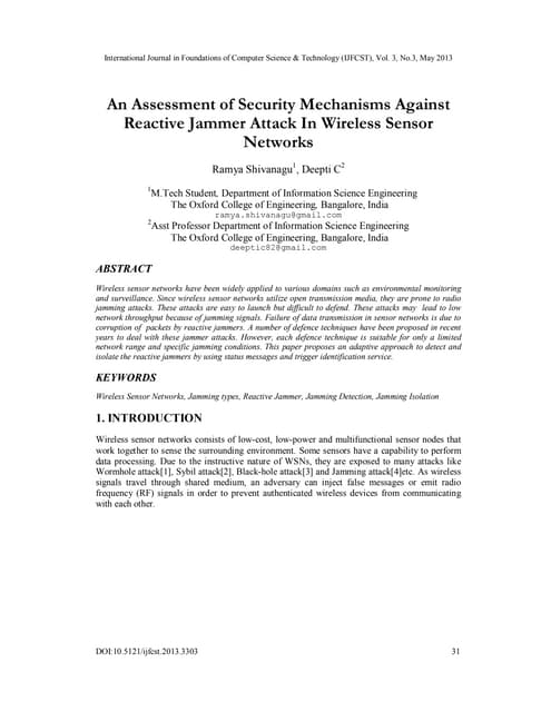 An Assessment of Security Mechanisms Against Reactive Jammer Attack In Wirele...
