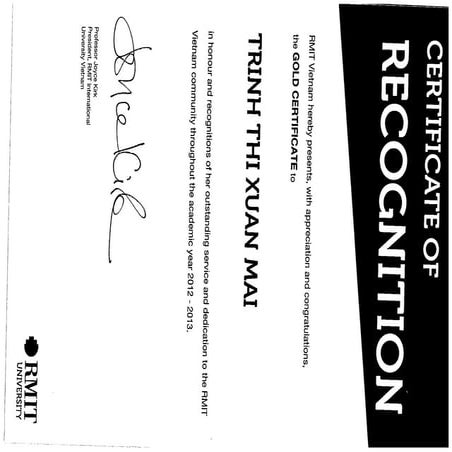 Certificate of Recognition - Prof. Joyce Kirk