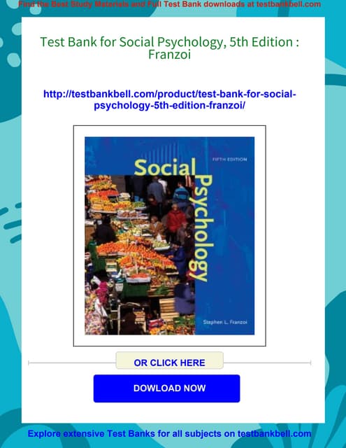 Test Bank for Social Psychology, 5th Edition : Franzoi