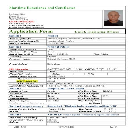 Maritime experience application