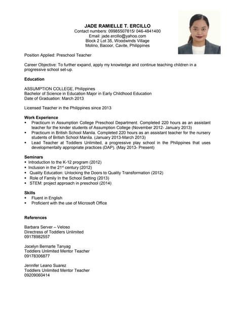 Resume- Teacher Jade