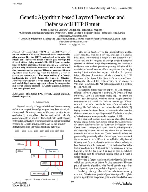 Genetic Algorithm based Layered Detection and Defense of HTTP Botnet
