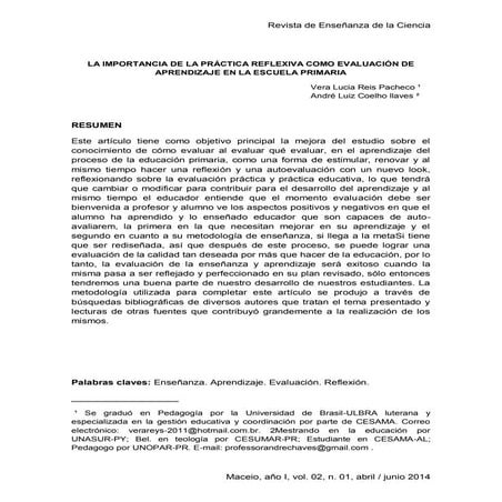 LA IMPORTANCIA DE LA PRÁCTICA REFLEXIVA COMO EVALUACIÓN DE APRENDIZAJE EN LA ...