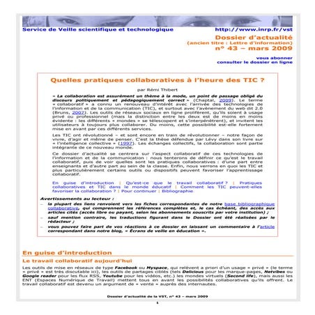 Quelles pratiques collaboratives à l'heure des TIC ?