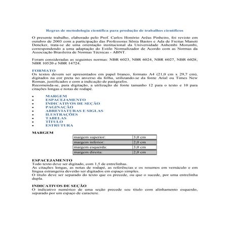 Regras de metodologia científica para produção de trabalhos científicos