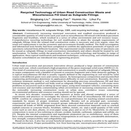 Recycled Technology of Urban Road Construction Waste and Miscellaneous Fill U...