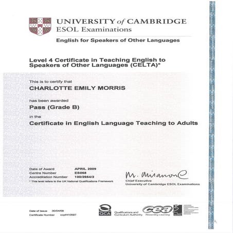 CELTA Certificate