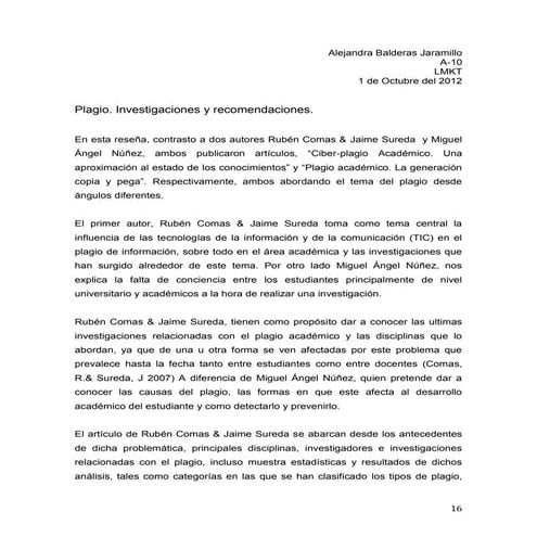Plagio. Investigaciones y recomendaciones.