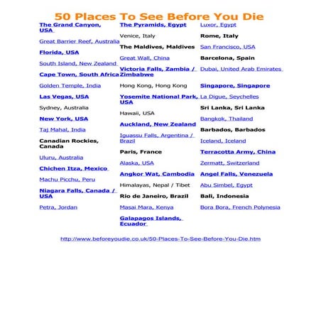50 Places To See Before You Die