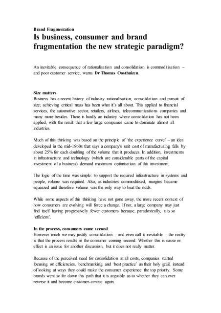 Brand Fragmentation - Consolidation+commoditisation - MIKE'S FINAL