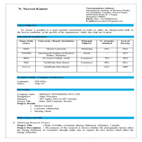 Naveen Kumar MBA Resume 1