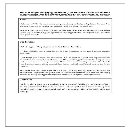 Content for basic technical website