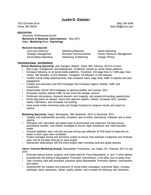 Resume Justin D. Dietzler
