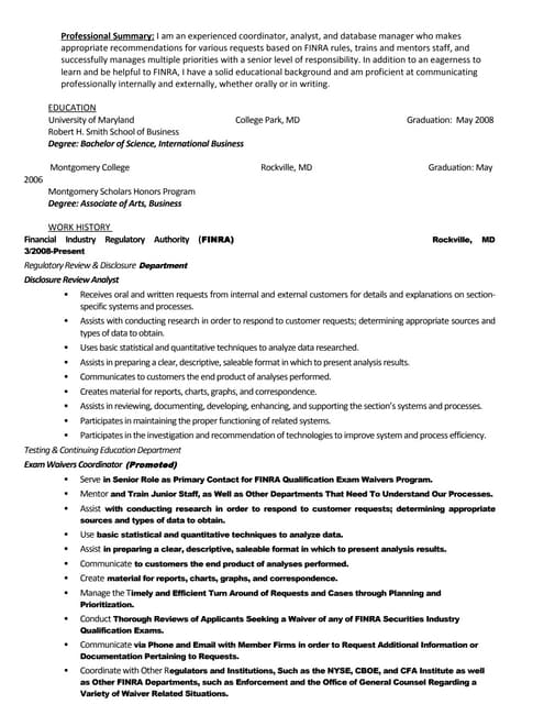 Resume for Linked In