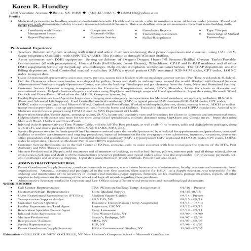 Karen R Hundley  Functional Resume