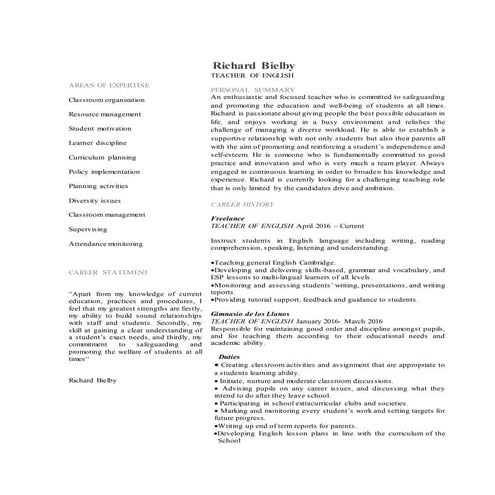 Richard Bielby Teacher of English Cv April 2016