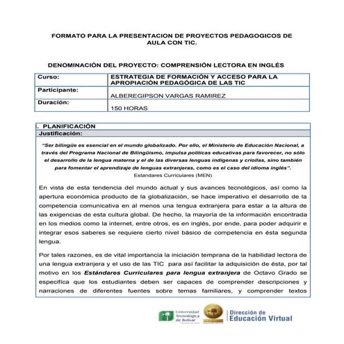 7619 proyecto 1 comprensión lectora en inglés