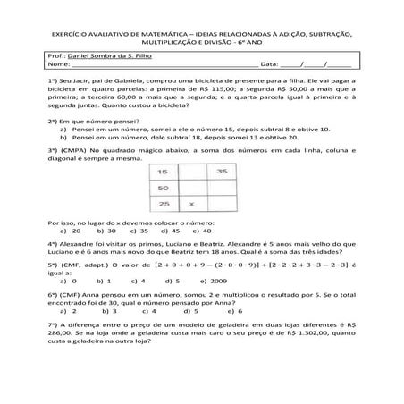 79512585 exercicio-adicao-subtracao-multiplicacao-e-divisao