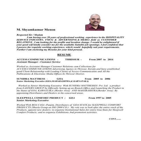 SHYAMKUMR MENON LATEST  RESUME with PHOTO