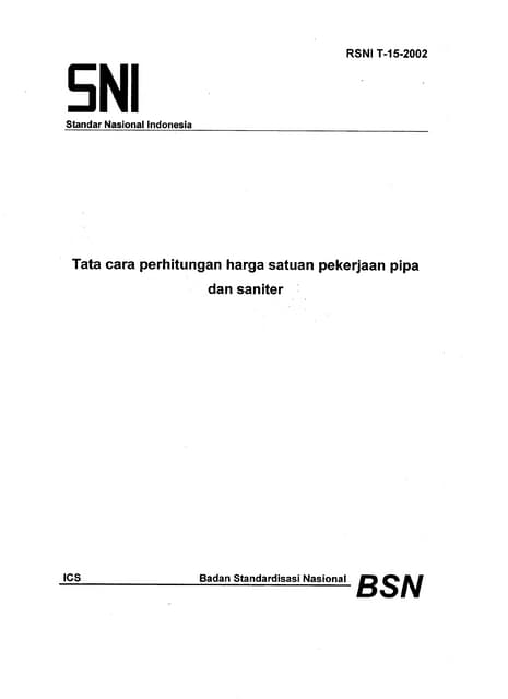 Tata Cara Perhitungan Harga Satuan Pekerjaan Pipa dan Saniter