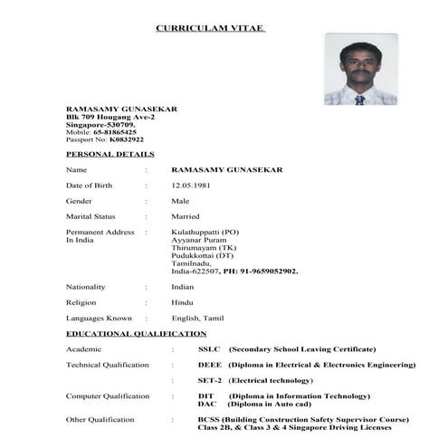 CURRICULAM VITAE-Sekar