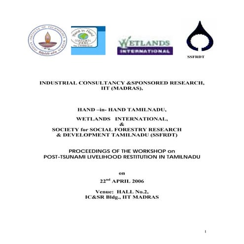 iitm ssfrdt tsunami livelihood workshop proceedings