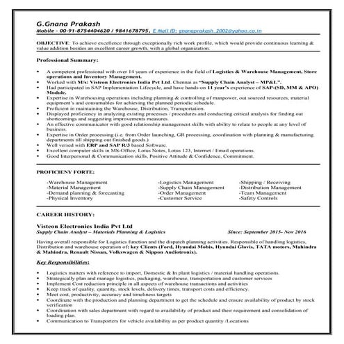 CV-Logistics and supply chain-G.GnanaPrakash