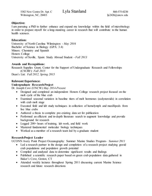 Stanland Grad School Resume