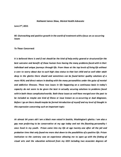 Nathaniel James Shaw out reach