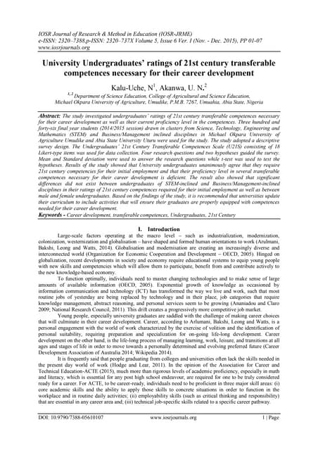 University Undergraduates’ ratings of 21st century transferable competences n...