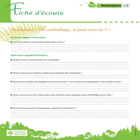 Fiche animation Dis emballage à quoi sers-tu ?