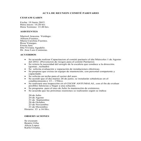 Acta de reunion comité paritario