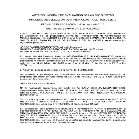 Acta e informe de evaluacion cmi 008 2013