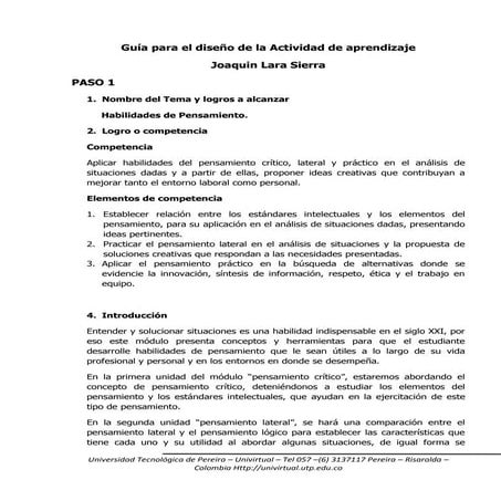 Actividad Habilidad de Pensamiento