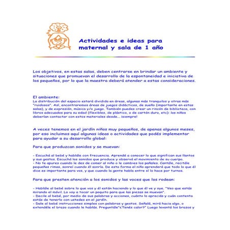 Actividades e ideas para maternal y sala de 1 año