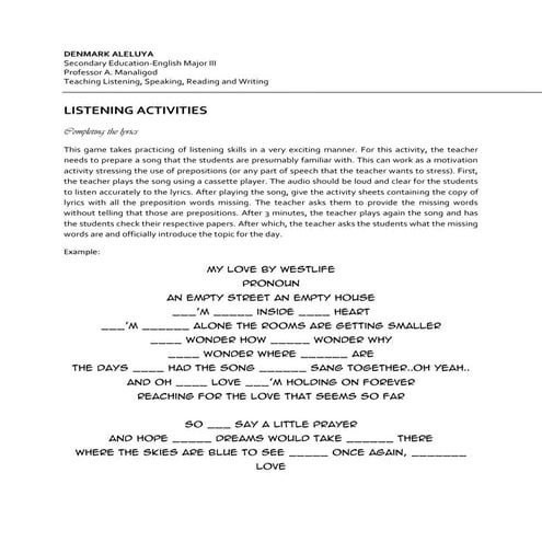 Simulated Activities for Teaching Listening, Speaking, Reading and Writing