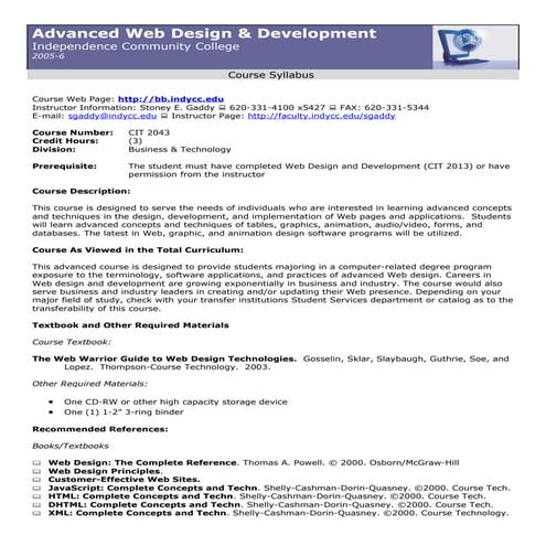 Advanced Web Design and Development - Spring 2005.doc