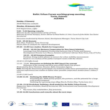 Agenda baltic urban forum working group meeting