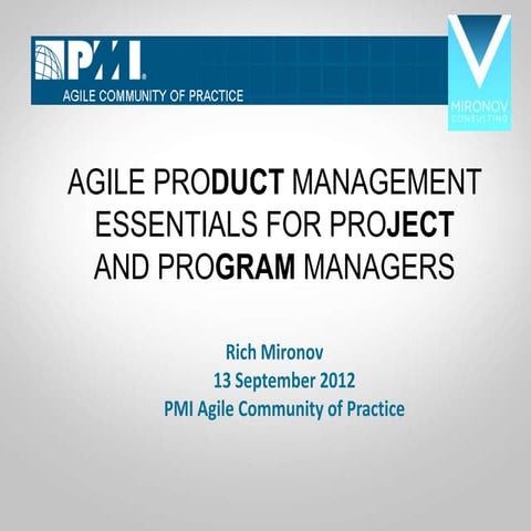 Agile ProDUCT Management Essentials for ProJECT and ProGRAM Managers