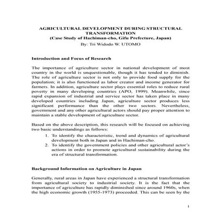 Agricultural Development during Structural Transformation