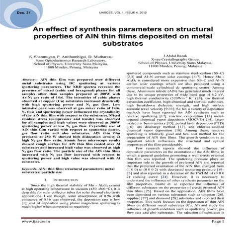 An effect of synthesis parameters on structural properties of AlN thin films ...