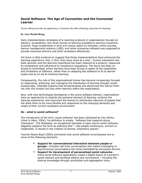 Social Software: The Age of Connection and the Connected Learner