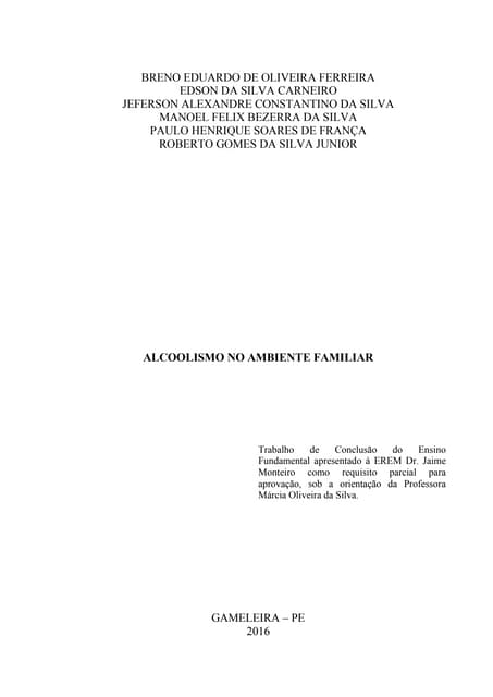 TCF sobre Alcoolismo no ambiente familiar