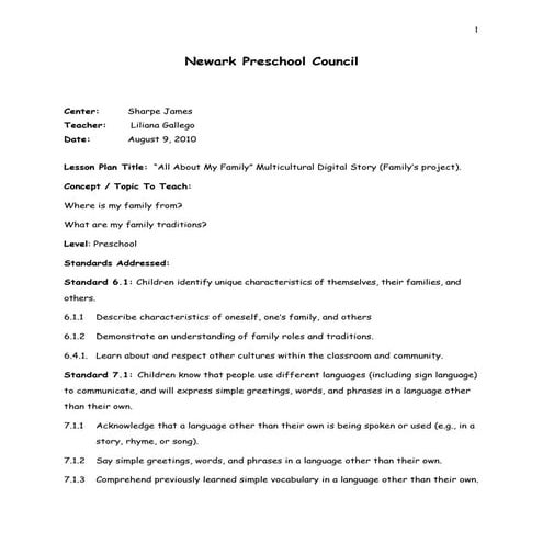 All about my family's lesson plan