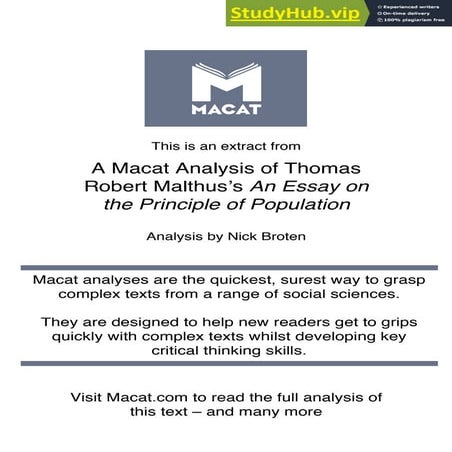 A Macat Analysis Of Thomas Robert Malthus S An Essay On The Principle Of Popu...